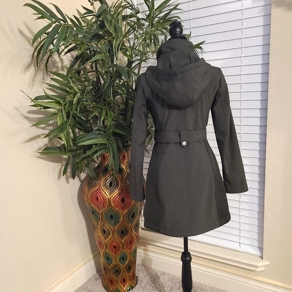 GUESS Soft Shell Coat With Belt, Olive - Picture 3 of 6